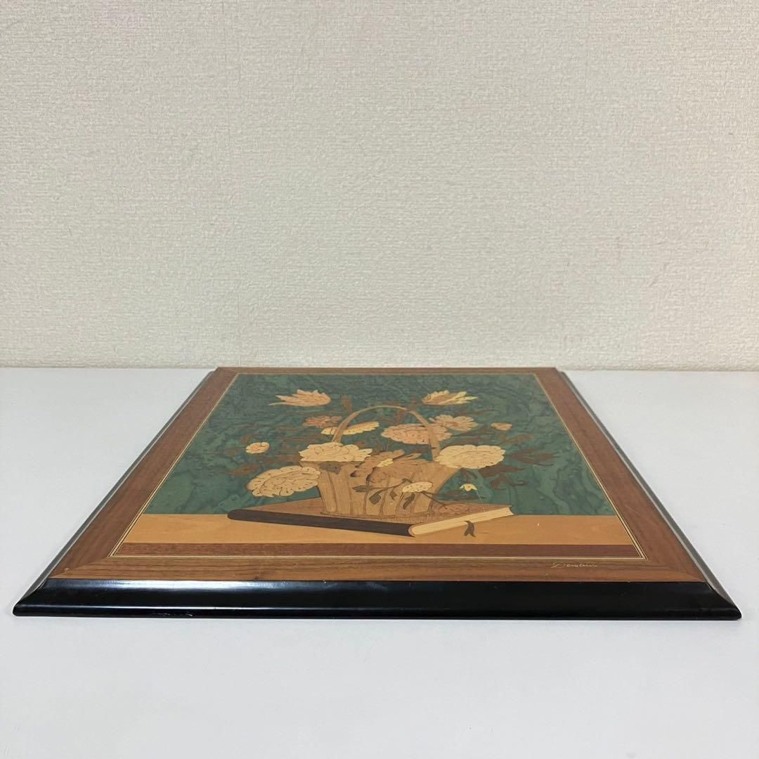 希少 DEMAIN ドマン 象嵌細工 寄木細工 木画 壁掛け 花 イタリア
