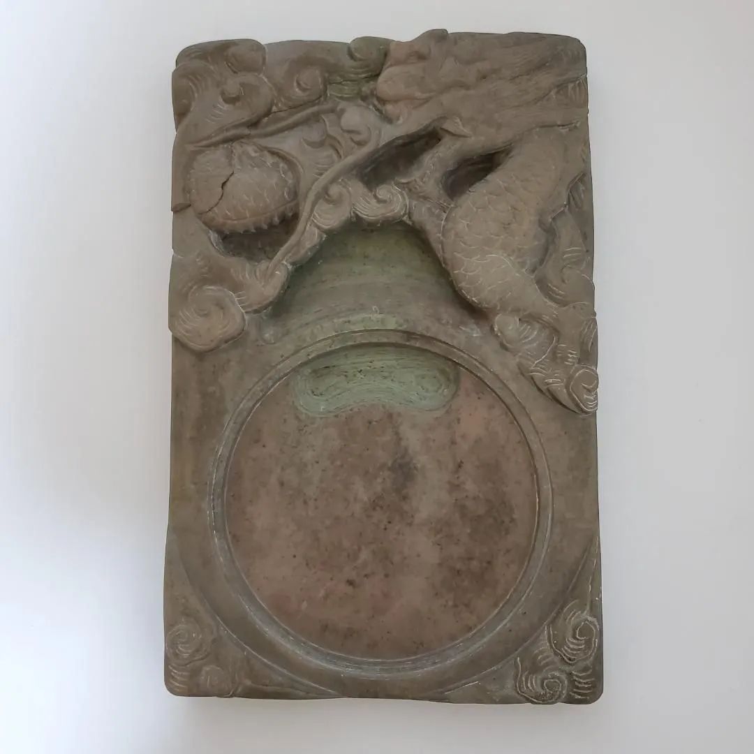 文房具】書道具『中国 菊花石硯 天然石』縦18cm 横11cm 厚最大3.5 書