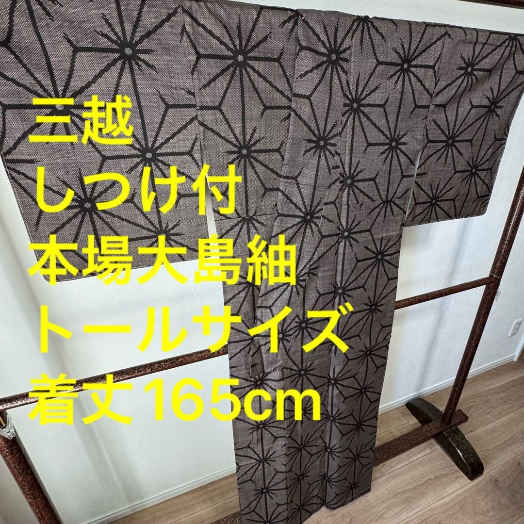 三越 しつけ付 着物 本場大島紬 縦横 一元 正絹 泥染 165 トールサイズ