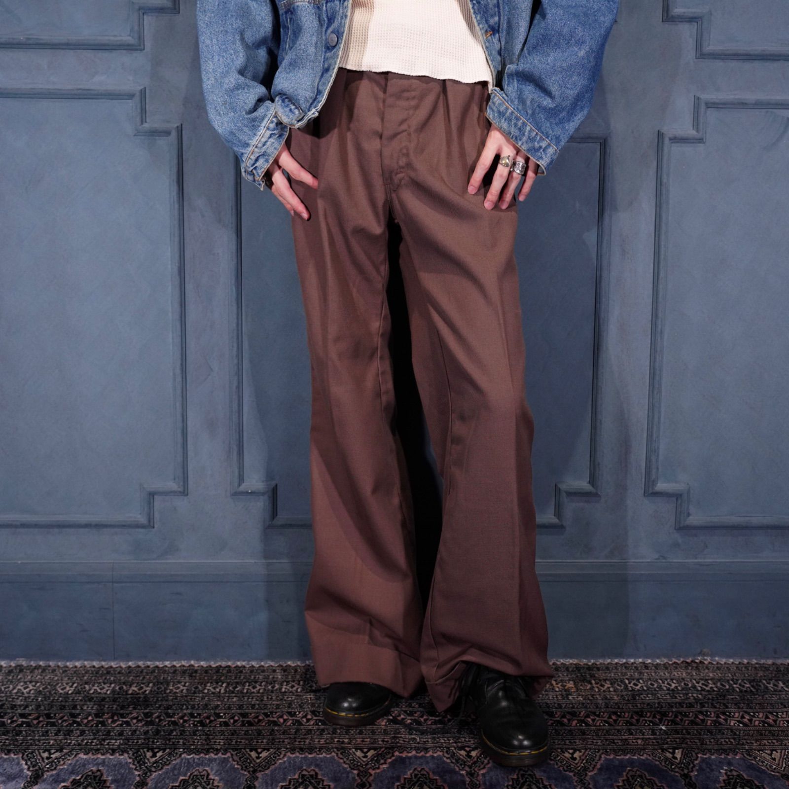 USA VINTAGE BROWN COLOR COTTON WIDE FLARE PANTS|アメリカ古着ブラウンカラーコットンワイドフ パンツ