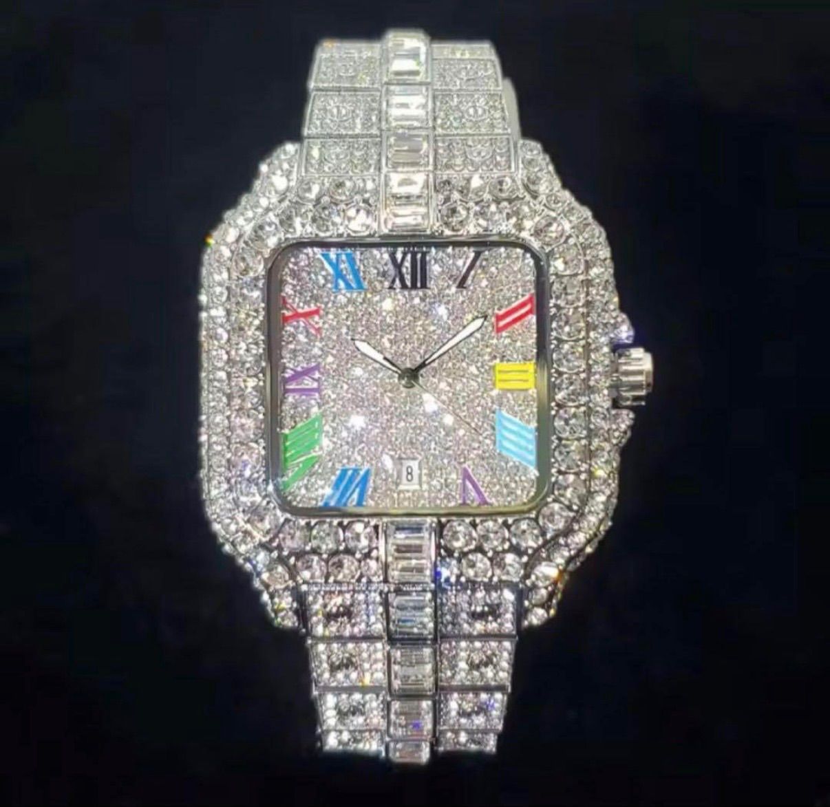 150gの重厚感 レインボーインデックス×フルジルコニア ブリンブリンウォッチ｜格と遊びを纏う一本 Iced out腕時計