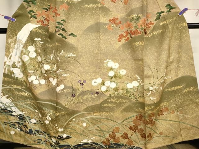 平和屋着物○粂井 訪問着 友禅 刺繍 立波風景草花文 金糸 金彩 正絹