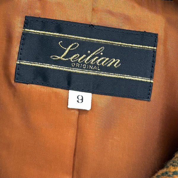 wnc レリアン Leilian スカートスーツ 9 オレンジ系 緑 赤 セットアップ ツーピース チェック 金ボタン レディース 965624 MAAHADDERANG_COM