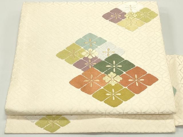 平和屋着物○九寸名古屋帯 唐織 作家物 七宝花菱文 金銀糸