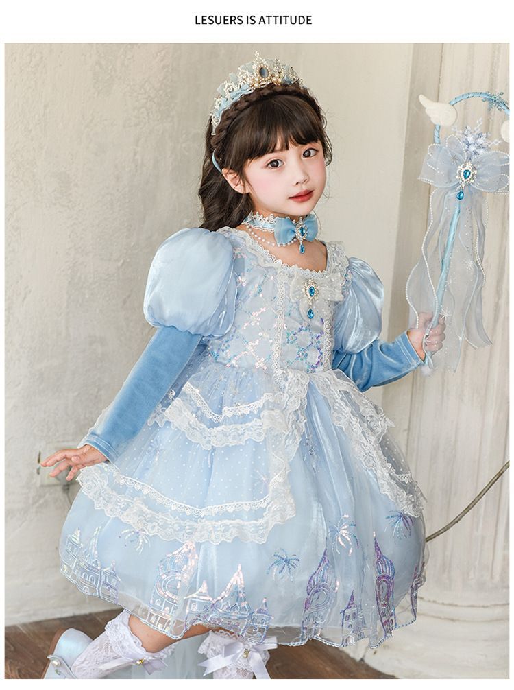 アナ雪ワンピース　130 ブルー アナ雪 ワンピース ❤️アナ雪ドレス風ワンピース❤️】120㎝♪ キッズ