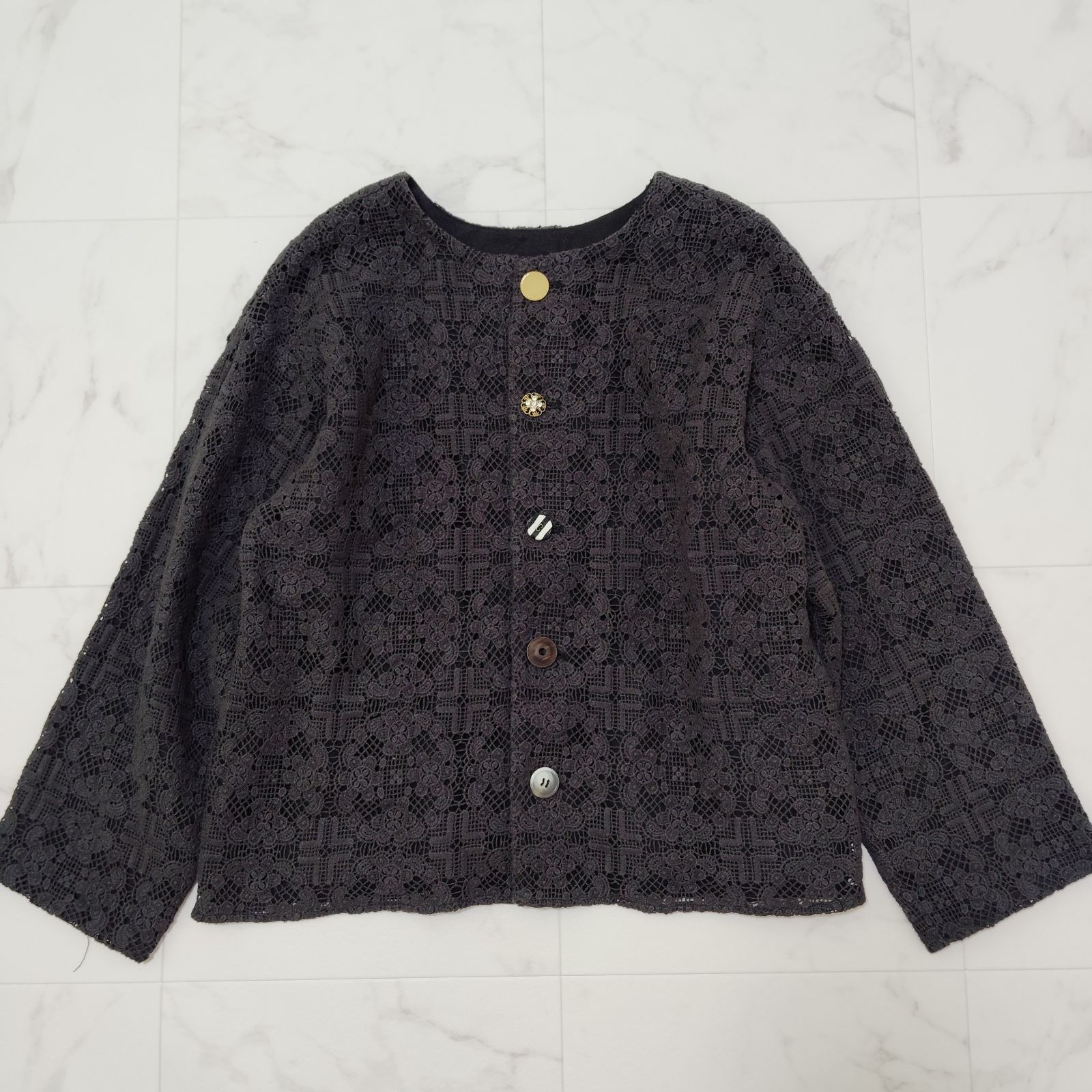 BEARDSLEY ビアズリー リバーシブル レース 麻 ノーカラージャケット