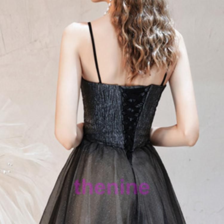 イブニングドレス 黒 ロングドレス キャミドレス ブラック 発表