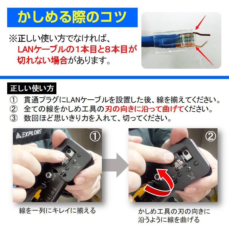 LANケーブル自作セット 貫通コネクタ30個+かしめ工具+LANテスター+