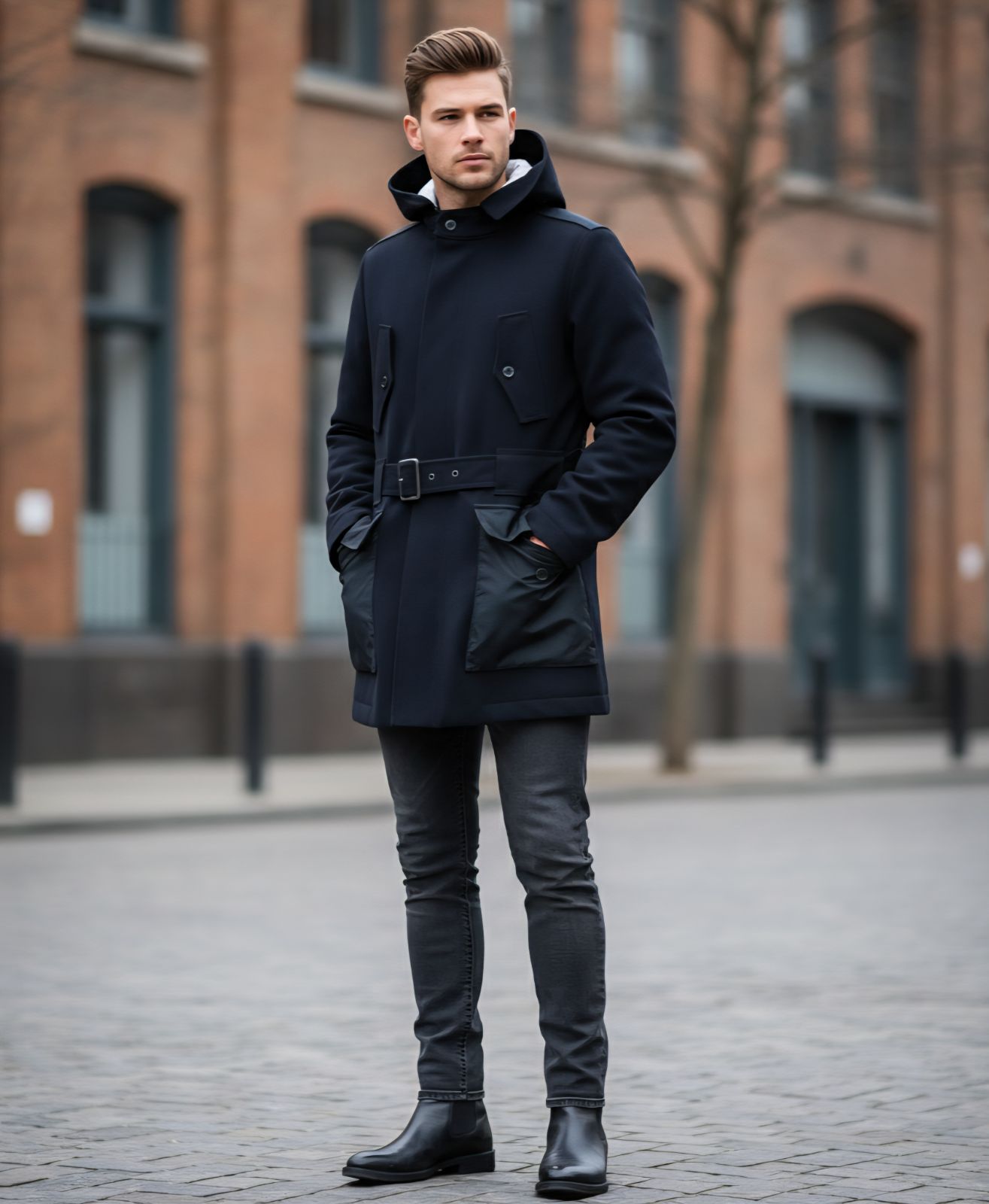 イタリア製 アスファルト ASFALTO フーディーコート 裏地中綿キルティング 46 日本M～L 黒 キルティングコート