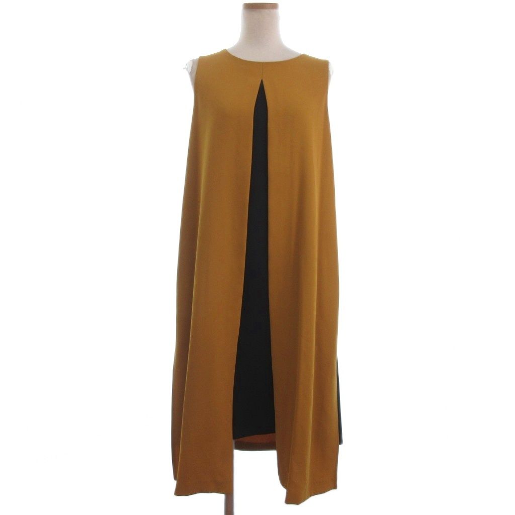 フェンネル FENNEL レイヤード ワンピース ドレス ノースリーブ ひざ丈 マスタード ブラック 9 M位