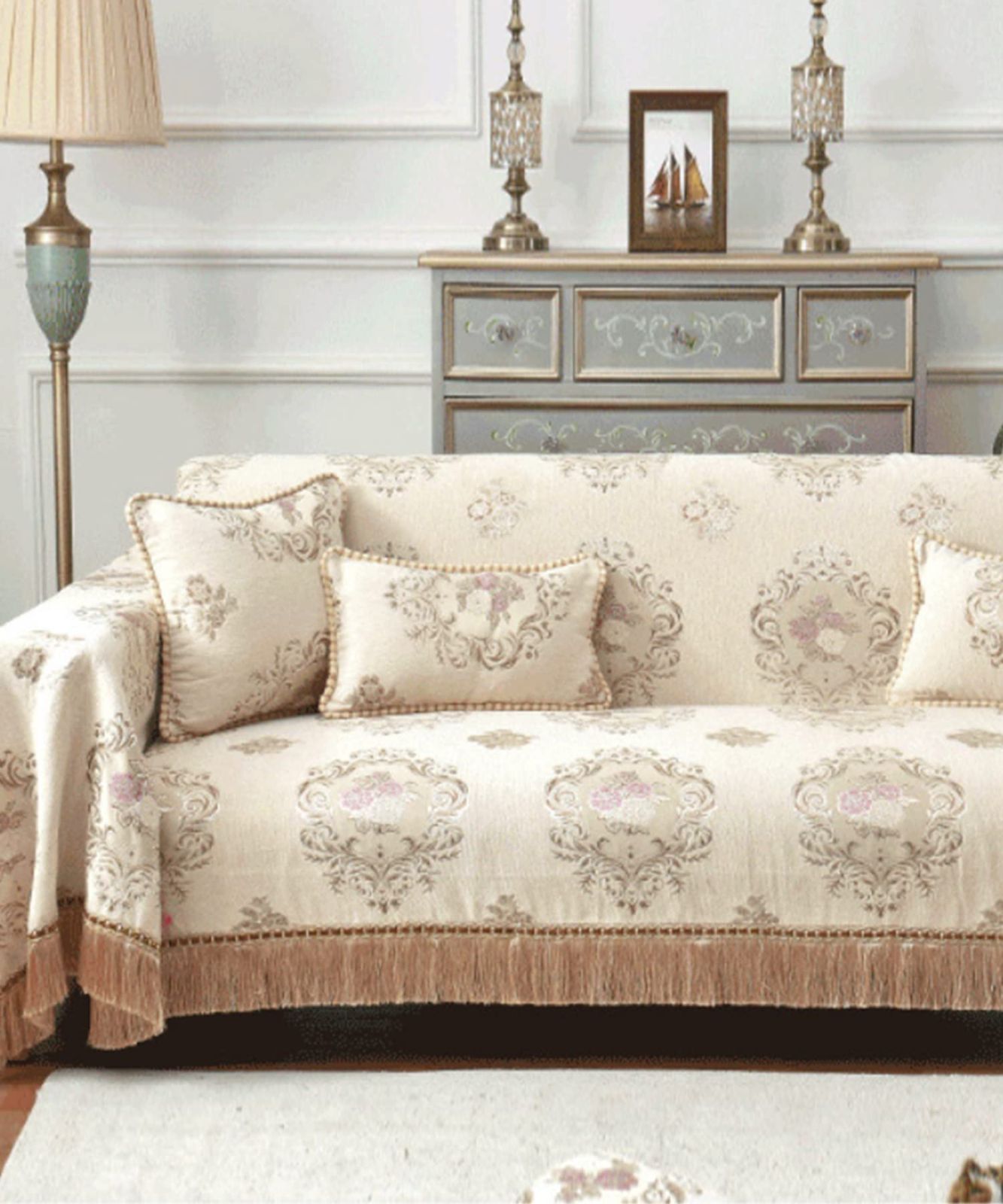 インテリア ブランケット 韓国 マット マルチラグ 204×186 カーペット アンティーク調 ラグ ひざ掛け シャンパン マルチカバー ソファーカバー アイモハ