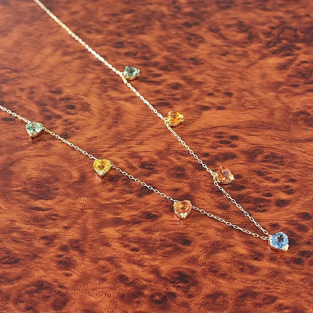 マルチカラー 4ctハート サファイア K18 yg ネックレス 鑑別付き