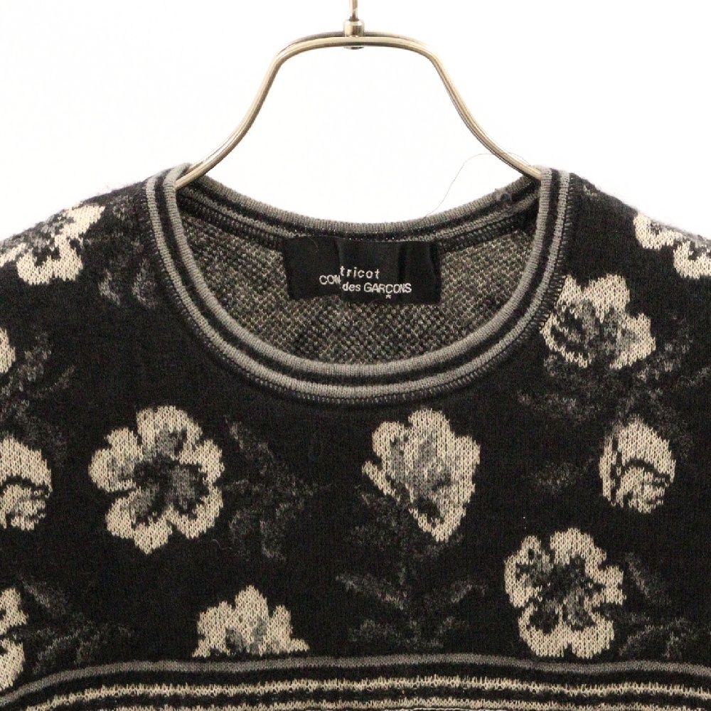 COMME des GARCONS - tricot COMME des GARCONS トリコ コム デ ギャルソン 02AW 裾ローゲージ 花柄 ウール ニット セーター ブラック/ホワイト レディース TG-N024 tricot COMME des GARCONS (トリコ コム デ ギャルソン) 02AW 裾