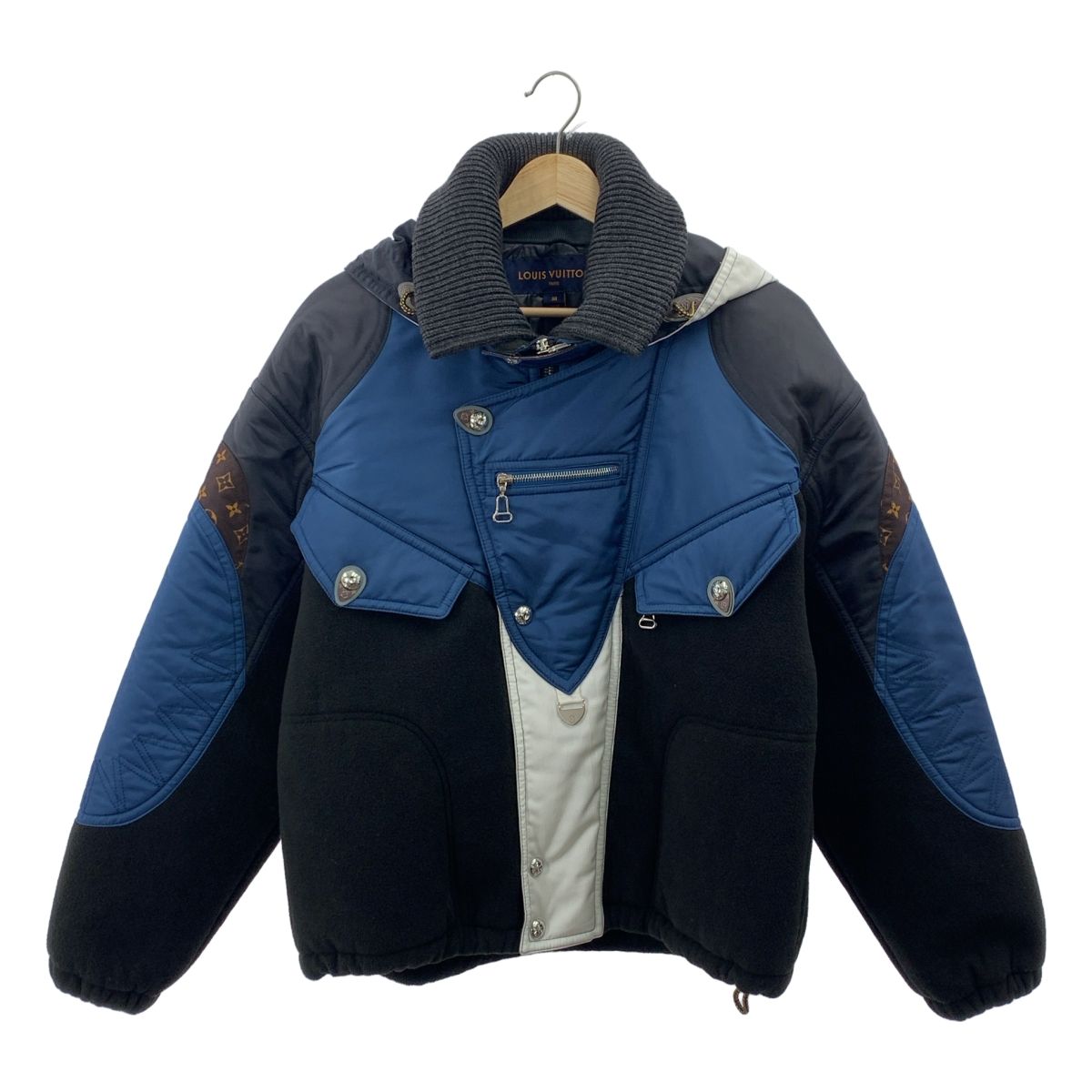 Louis Vuitton ルイヴィトン モノグラム 異素材切替 オーバーサイズ スキージャケット 38 ブラック レディース