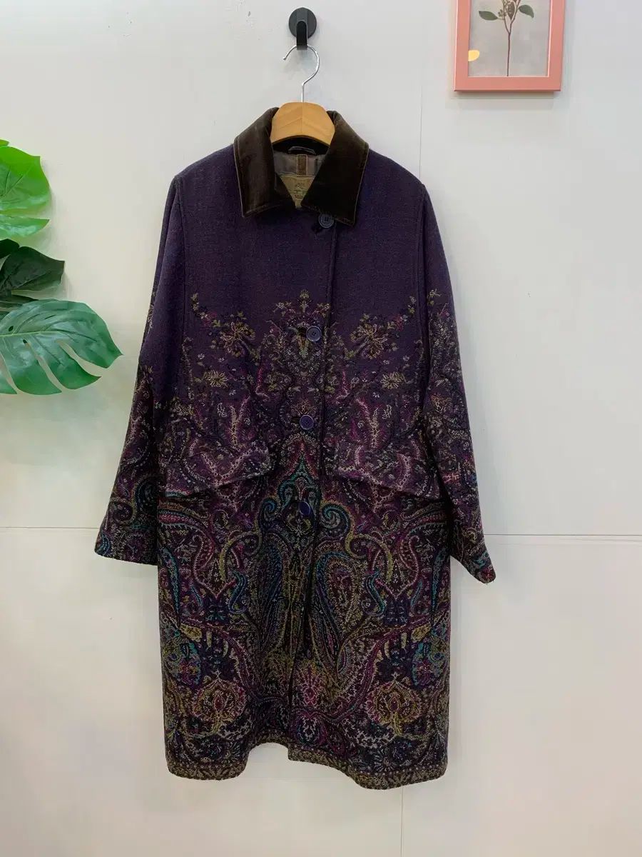 正規品 ETRO エトロ ペイズリー パターン 紫 ウール コート 77 88