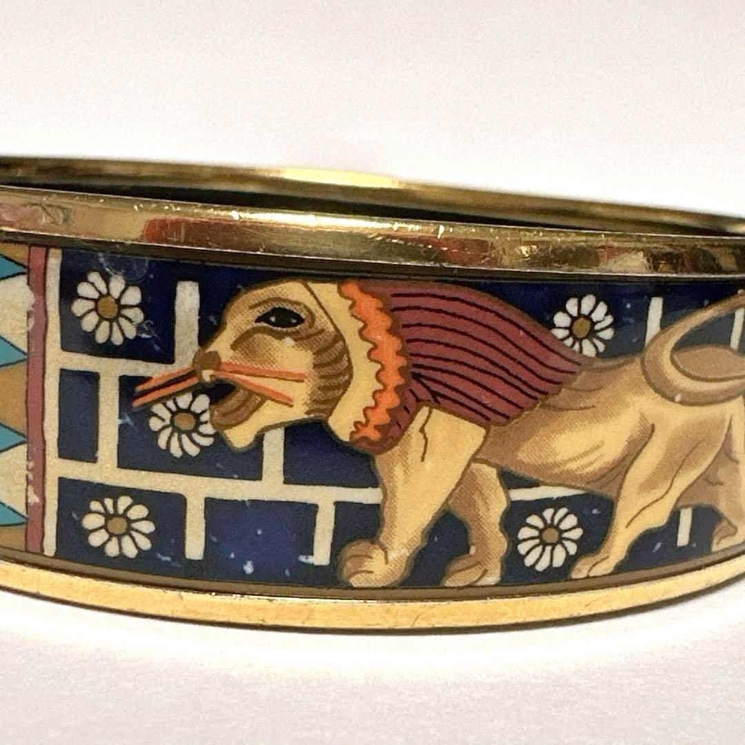 HERMES エルメス エマイユGM ブレスレット バングル ライオン ゴールド