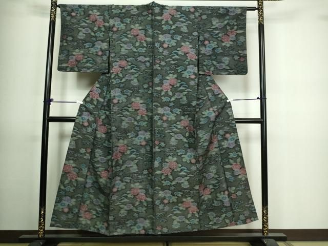 平和屋着物▽上質な紬 単衣 霞文 正絹 逸品 DAAV5189az