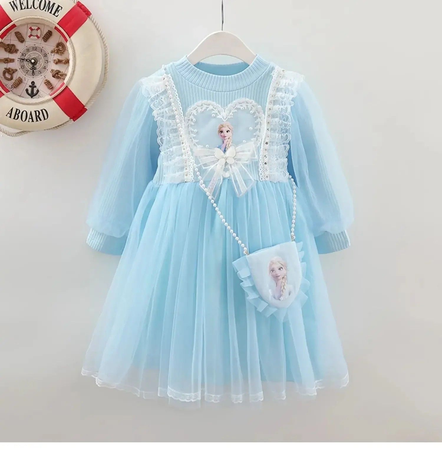 女の子の アナと雪の女王 エルサ 子供服 長袖 ワンピース ドレス