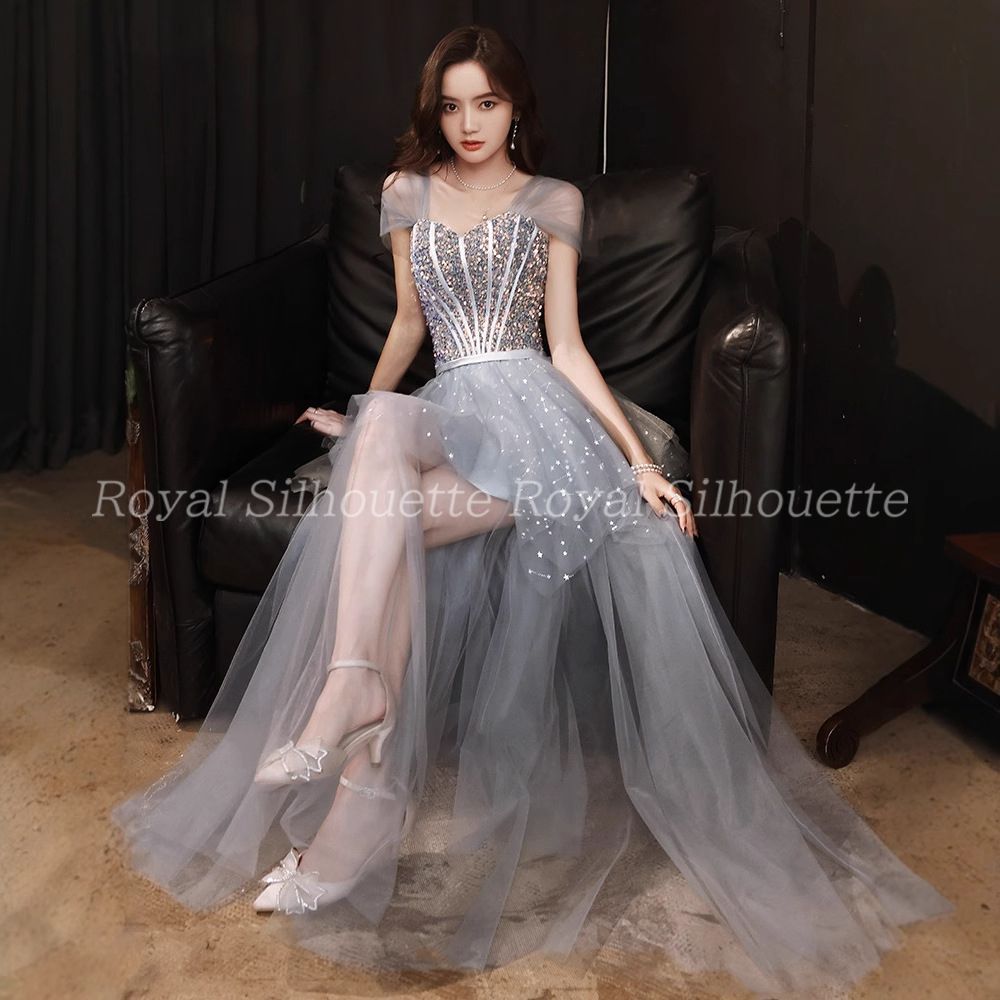 パーティードレス ナイトドレス ドレス シルバーグレー 水色