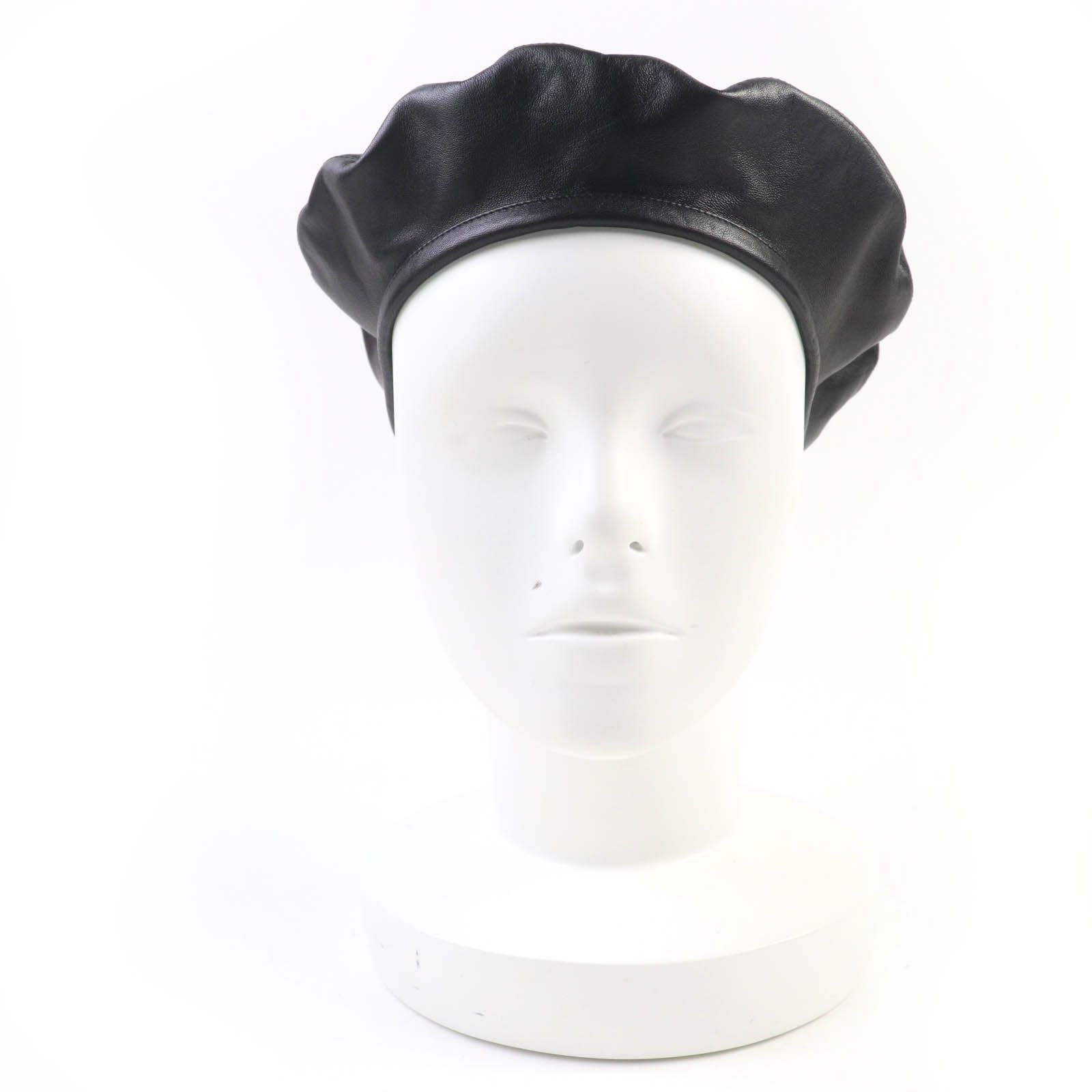 Christian Dior クリスチャンディオール 73DRM910A700 ロゴ金具 ラムスキン オールレザー ベレー帽 ブラック 57 イタリア製 レディース