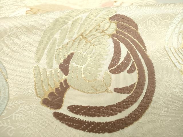 平和屋着物○六通柄袋帯 唐織 鳳凰丸文 金糸 正絹 逸品