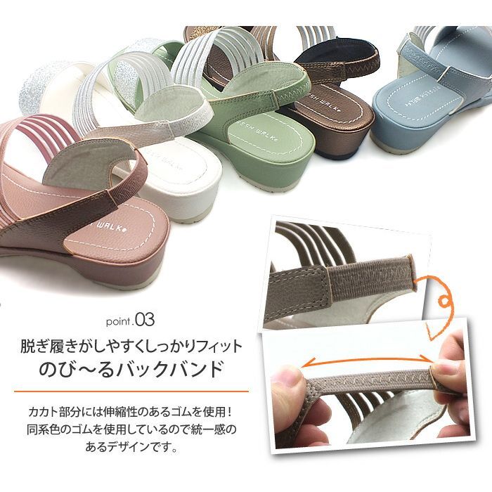 REFRESH WALK リフレッシュウォーク サンダル ライトブルー コンフォート バックストラップ ウェッジソール 軽量 屈曲 ラメ チュール素材 レディース