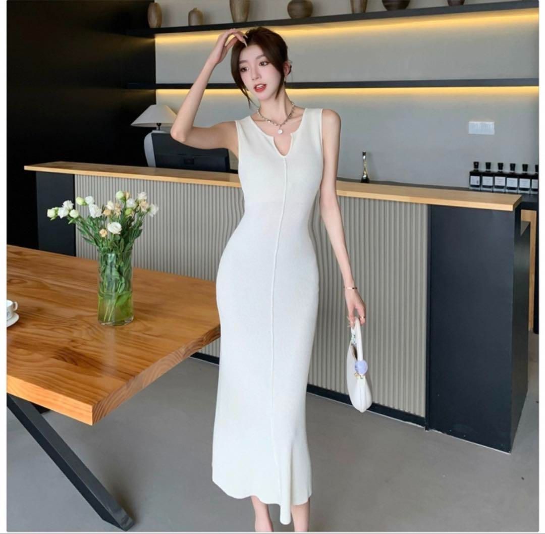 着痩せノースリーブロングドレス