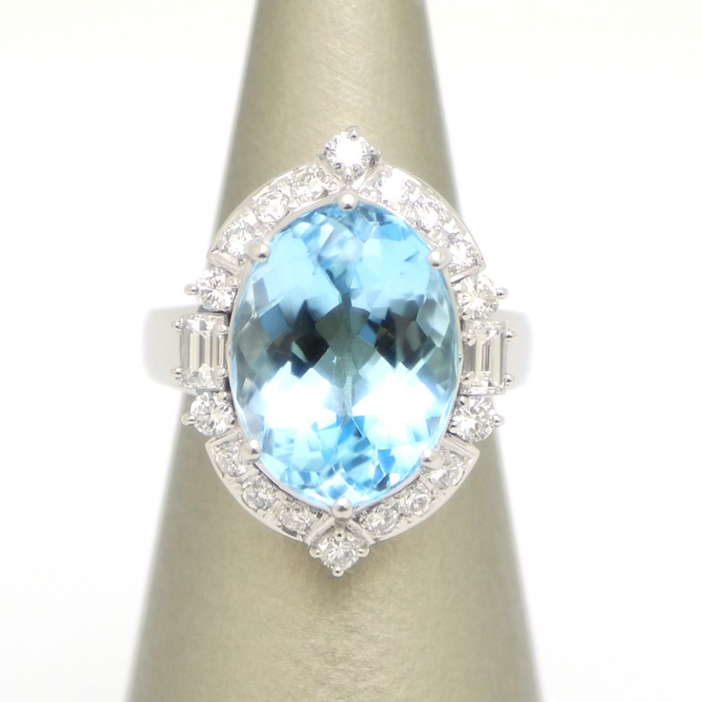 楠本質店|元住吉 Pt900 ブルートパーズ＆ダイヤ リング ブルートパーズ11.18ct|ダイヤ0.95ct 12号