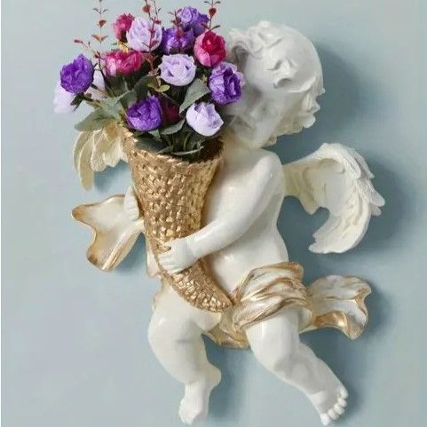 花瓶 天使 フラワーポット フラワーベース 壁飾り セラミック お洒落 ロココ調 アンティーク調 クラシック インテリア エンジェル 天使