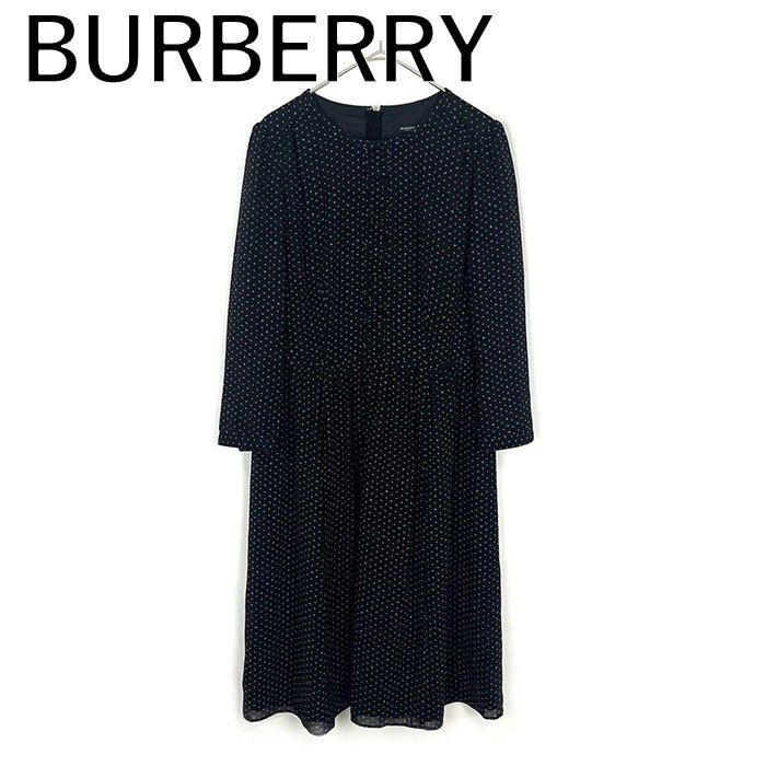 バーバリー BURBERRY ドット柄ワンピース 水玉 七分袖 ブラック グレー
