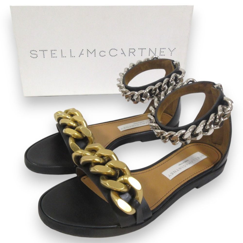 美品ステラマッカートニーブラック チェーン装飾 フラットサンダル 美品 STELLA McCARTNEY ステラマッカートニー FALABELLA チェーン装飾
