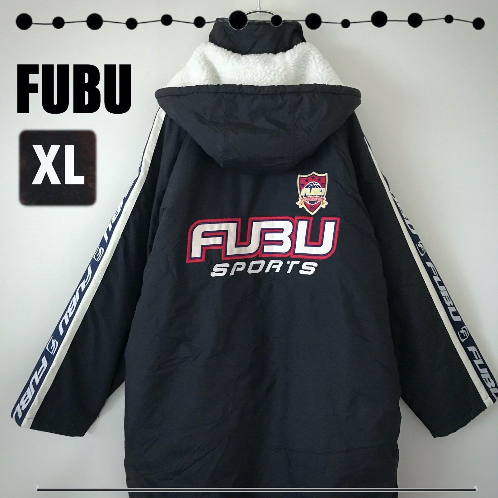 【希少】 FUBU フブ/刺繍ビッグロゴ 袖ロゴ ベンチコート 内側ボア 白