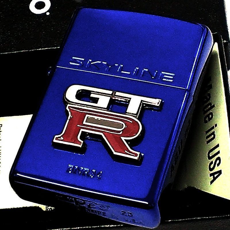 ZIPPO ライター スカイライン GT-R R34 リアルエンブレム 車 イオンブルー ロゴ メタル ジッポ 日産公認モデル GTR-BNR34  かっこいい 青 おしゃれ メンズ ギフト プレゼント - メルカリ