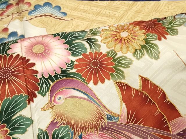平和屋着物□豪華振袖 作家物 駒刺繍 鴛鴦花文 暈し染め 金彩