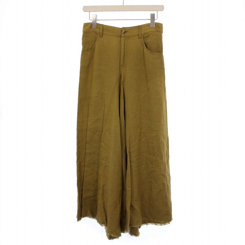 エムエムシックス メゾンマルジェラ MM6 Maison Margiela フ ワイドパンツ ジップフライ 麻 リネン 38 カーキ |BB