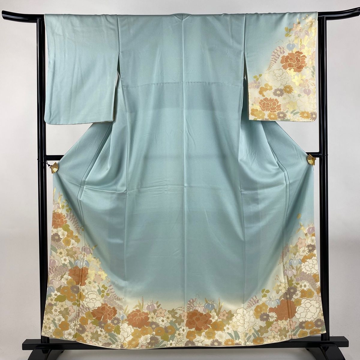 付下げ 身丈159cm 裄丈63.5cm S 袷 渡辺雪三郎 落款 草花 藤 金彩 染め分け 水色 正絹