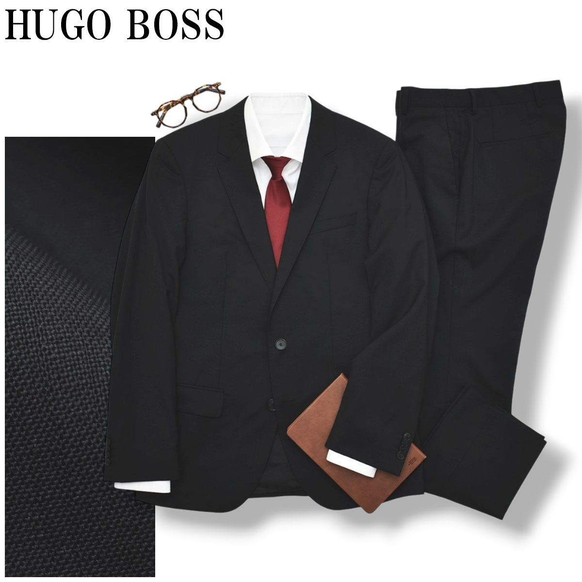 極美品】 ヒューゴボス HUGO BOSS シングル 2B ブラックスーツ