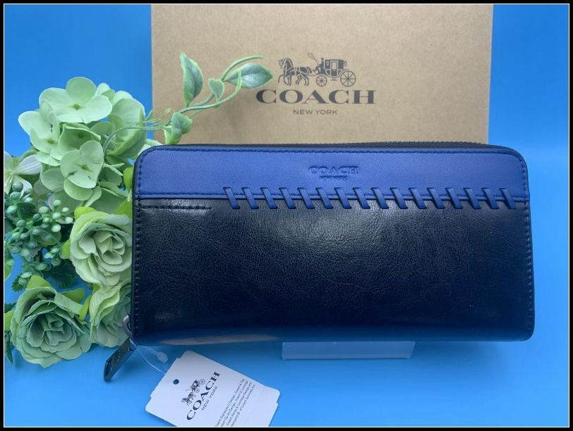 COACH 長財布 コーチ 財布 ブラックブルー スポーツ カーフ レザー アコーディオン ウォレット プレゼント 贈り物 ギフト ラウンドファスナー ロング ジップ ファッション レディース メンズ 新品 未使用  F75209 A157Z-7