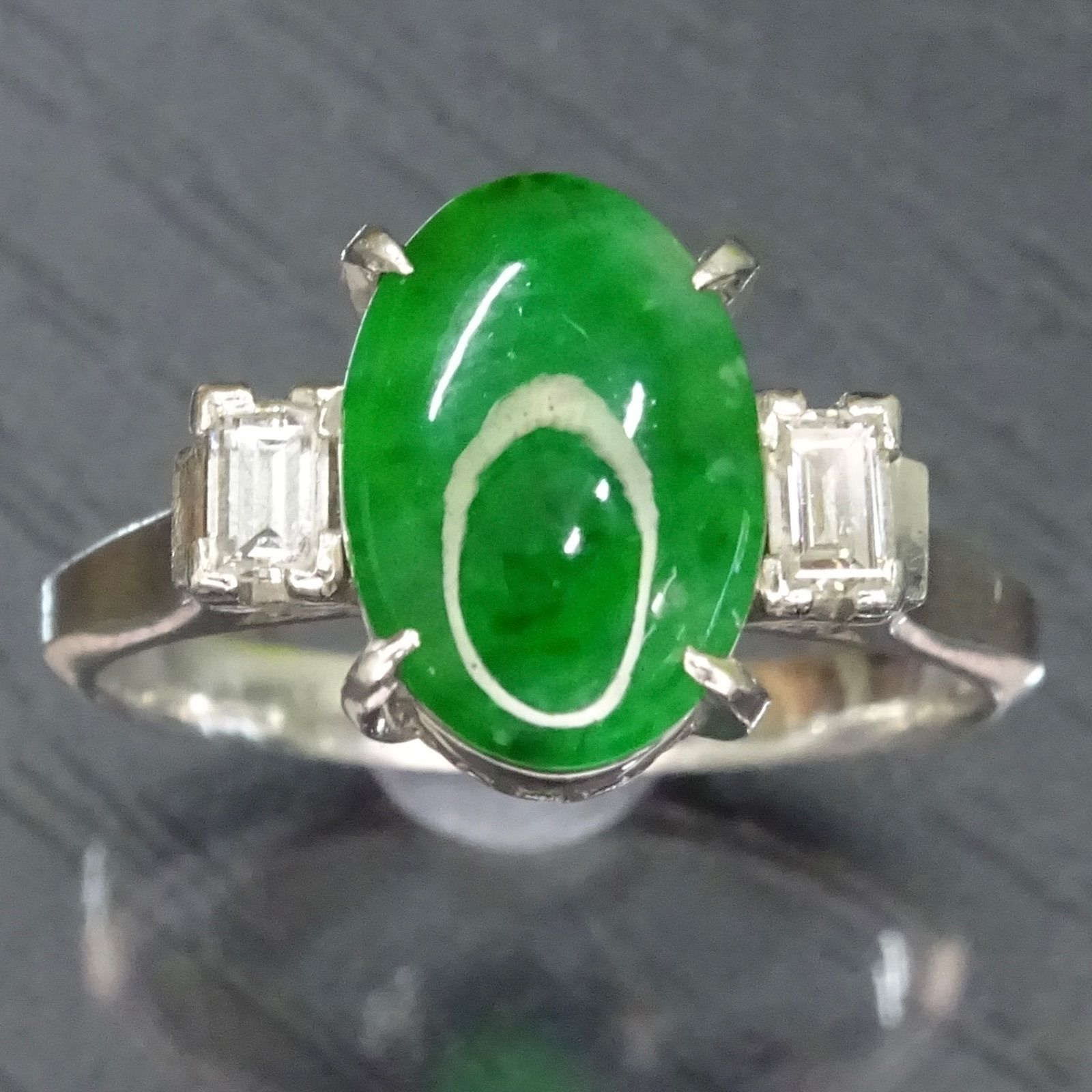 プラチナ pm850 天然翡翠(ひすい)1石 天然ダイヤモンド0.21ct レトロ 