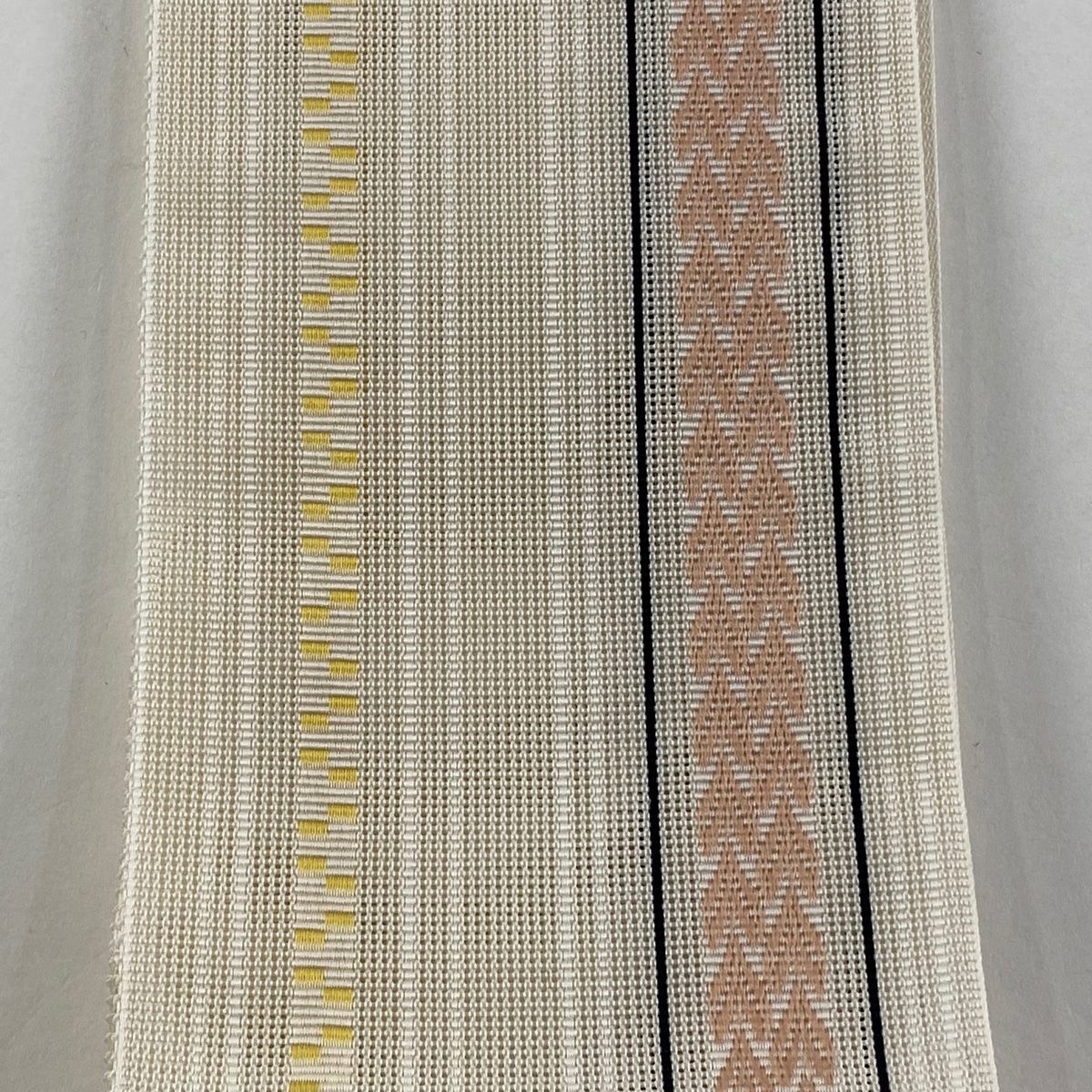 角帯 名品 証紙 夏帯 紗 本場筑前博多織 縞 幾何学模様 クリーム 正絹