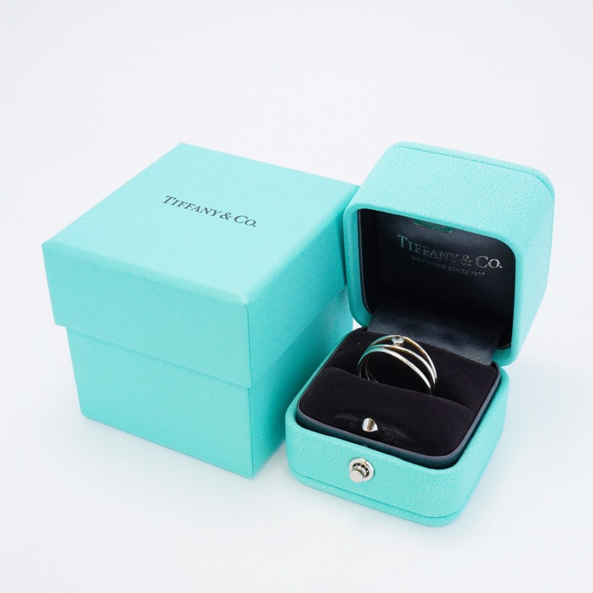 5jeb0139】ティファニー リング ウェーブ/3ロウ シルバー925 アクア  