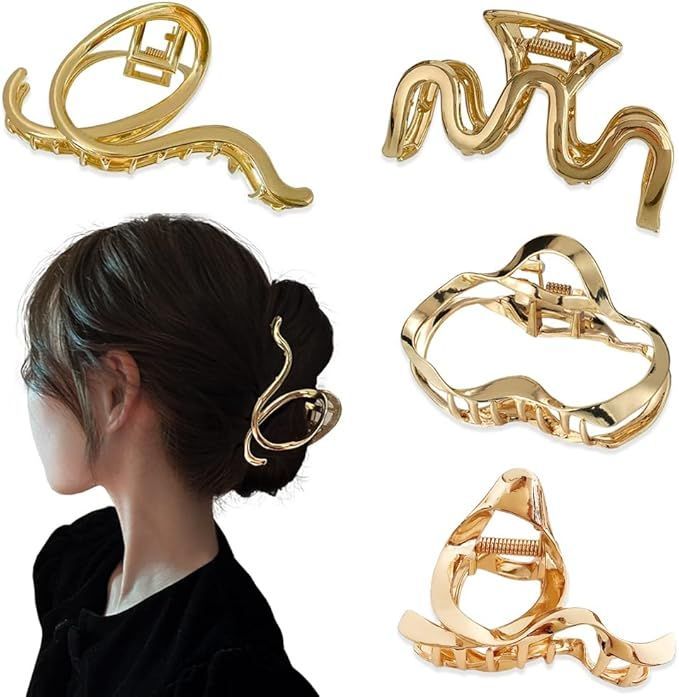  【在庫処分】ヘアクリップ 金属スタイル 4個セット ヘアアクセサリ 大きめ フランスクリップ おしゃれ 髪留め ヘアクロー ポニーテールホルダー ヘアアクセサリー 髪飾り 韓国風 シンプル 応募券