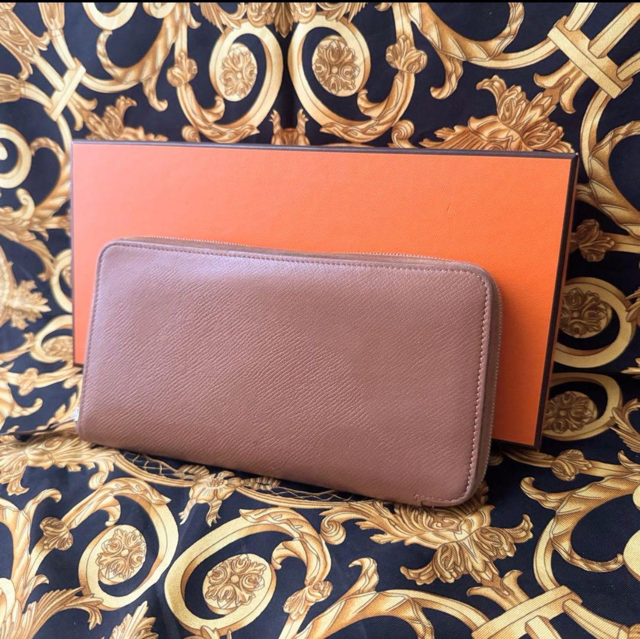 HERMES アザップ シルクイン 長財布 ブラウン系 刻印⬜︎O エルメス  