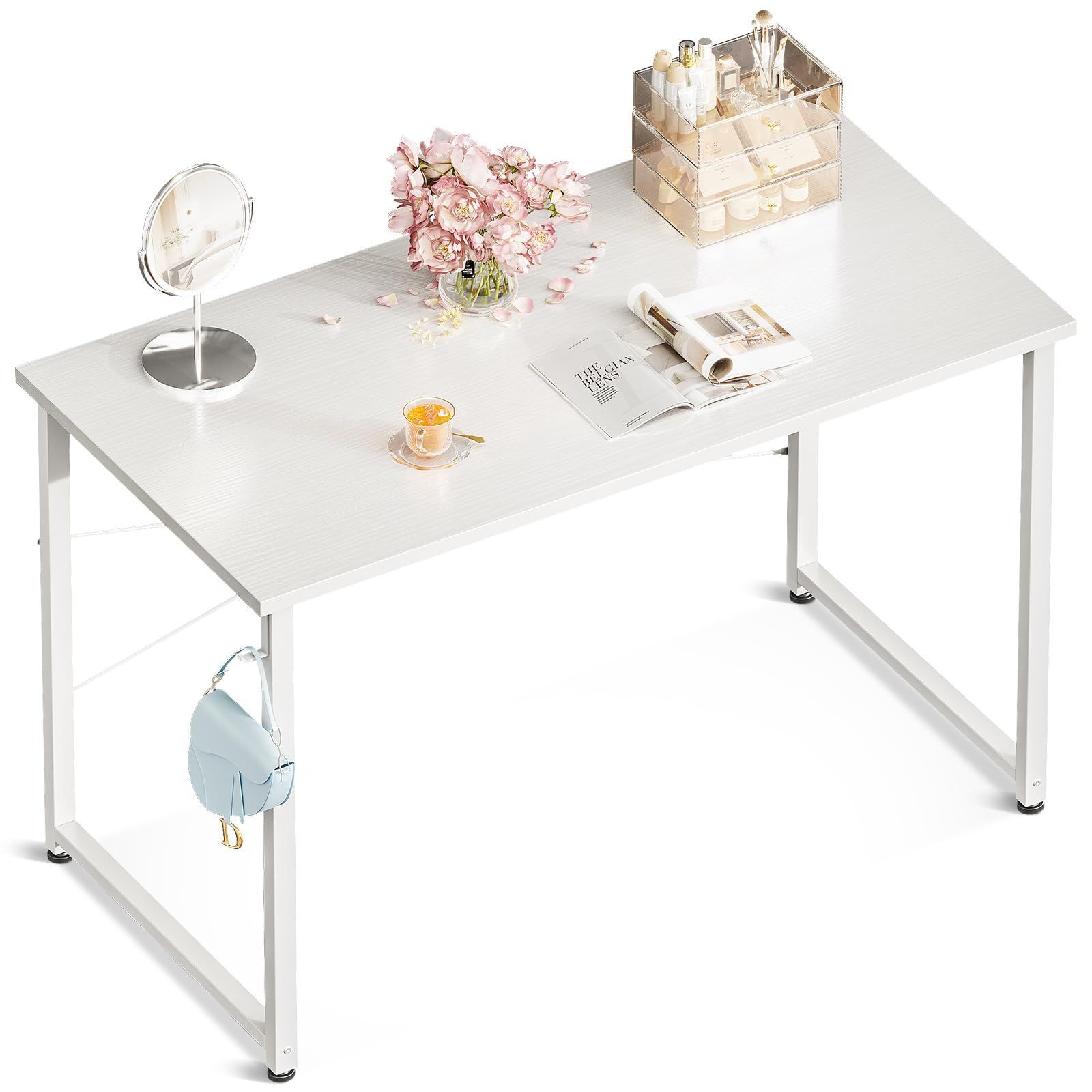 数量 子 computer シンプルデスク desk パソコンデスク 学習机 コンパクト ゲーミングデスク ワークデスク 幅100cm pcデスク フック付き 在宅ワーク 机 おしゃれ デスク 組立簡単 ODK 白い