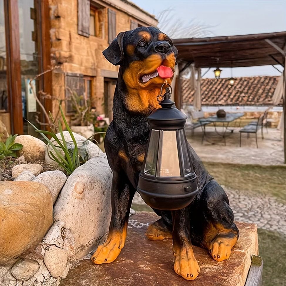 ガーデンオーナメント ソーラー充電 太陽充電 樹脂 犬 提灯 ランプ ライト ガーデンライト動物 屋外 庭園 装飾 太陽電池 ペット ロットワイラー ジャーマンシェパード ランタン エコ かわいい おしゃれ 置物