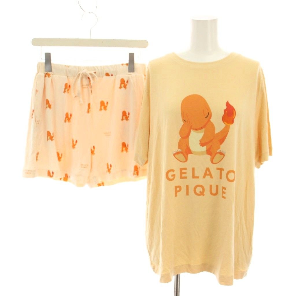 ジェラートピケ gelato pique ポケモンスリープ Pokemon Sleep 24AW ルームウェア セットアップ 上下 接触冷感プリントTシャツ＆ショート カットソー 半袖 ショートパンツ ヒトカゲ F オレンジ PWCT244208 |YT