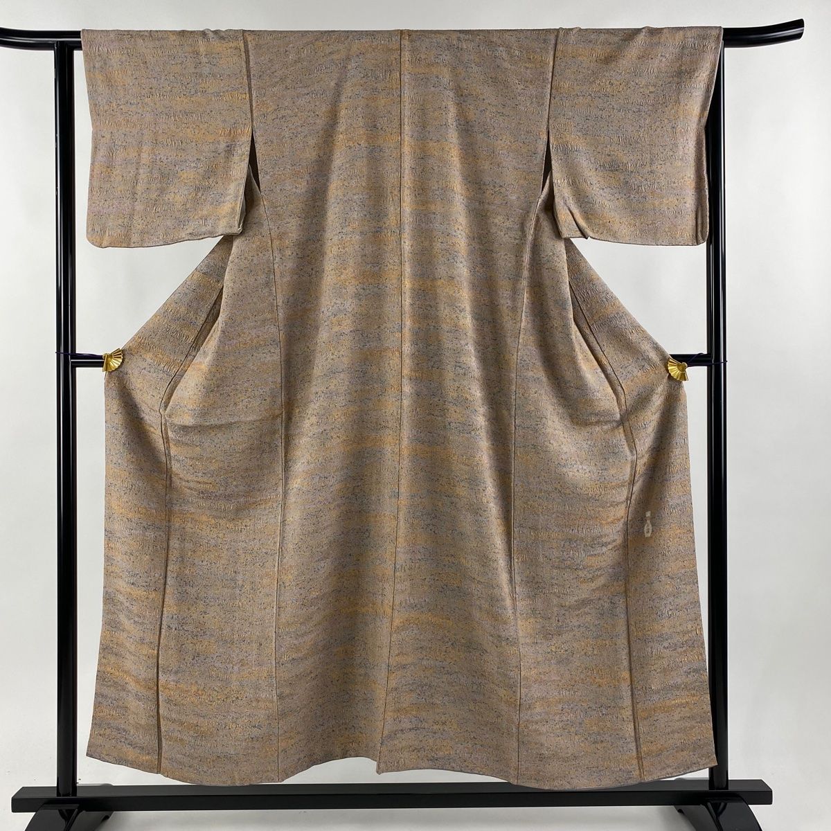 小紋 身丈153cm 裄丈65.5cm M 袷 陶彩染 幾何学模様 薄小豆 正絹 名品  