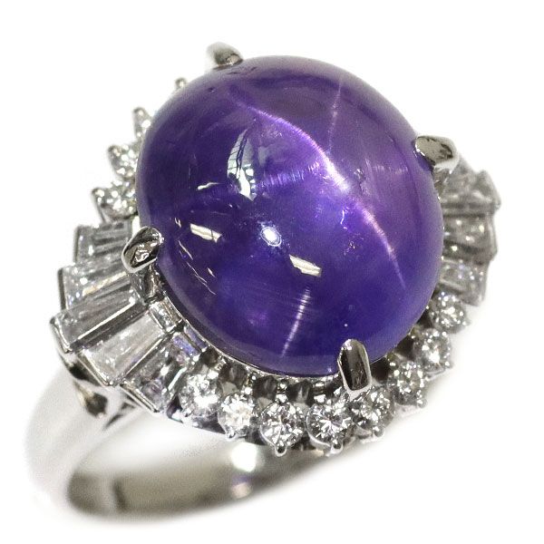 レディース Pt900 スターサファイア ダイヤモンド リング 14.34ct D1.08ct