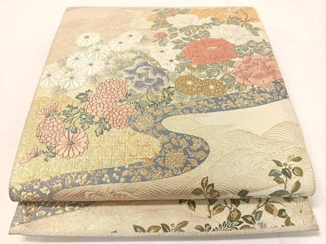 平和屋着物◎六通柄袋帯 幾何学文様 正絹 逸品 未使用 BAAV3525hv