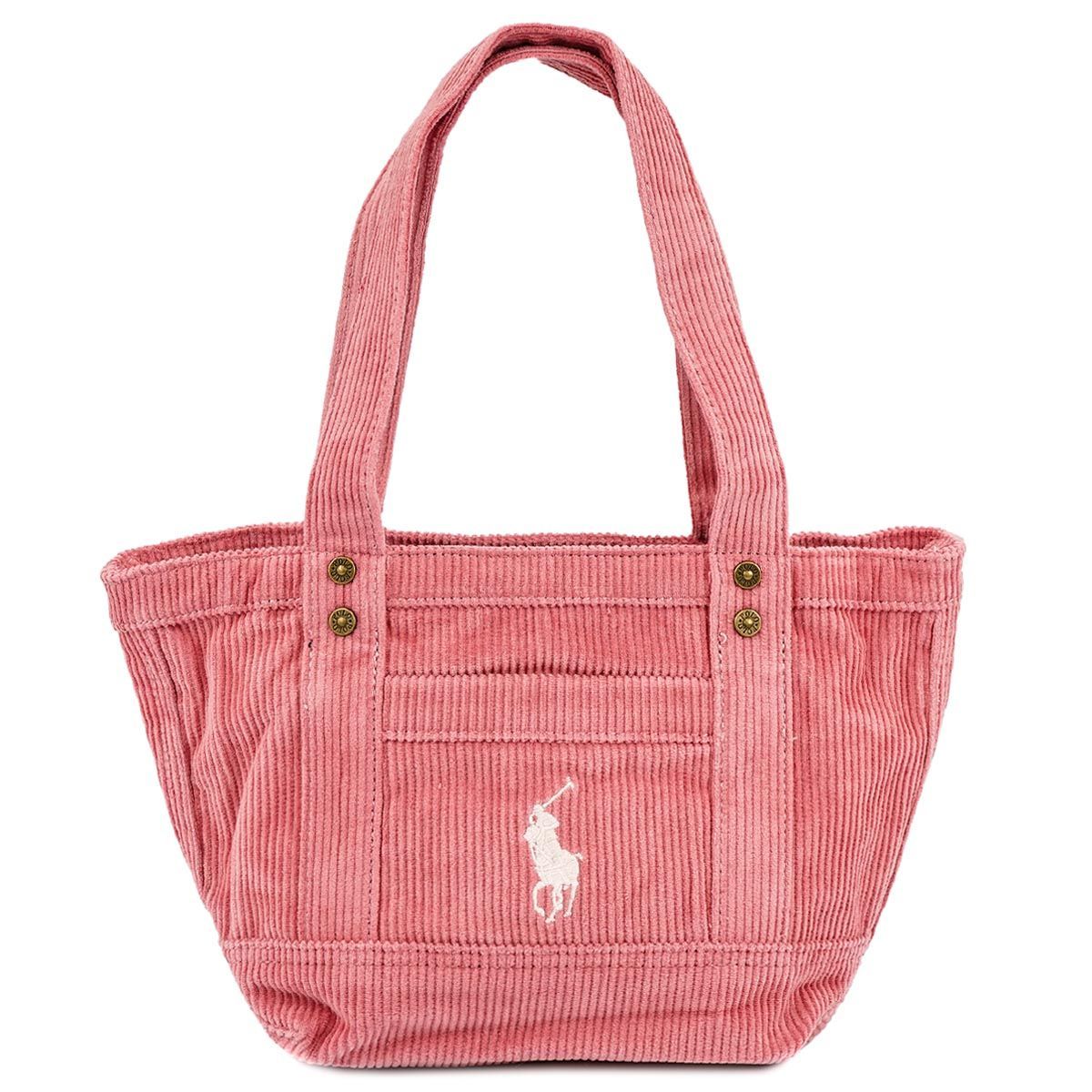 Polo Ralph Lauren ポロラルフローレン トートバッグ 2AR098 CORDUROY MINI TOTE レディース 女性 ミニ 鞄 ポニー AGF TICKLED PINK/White ピンク×ホワイト